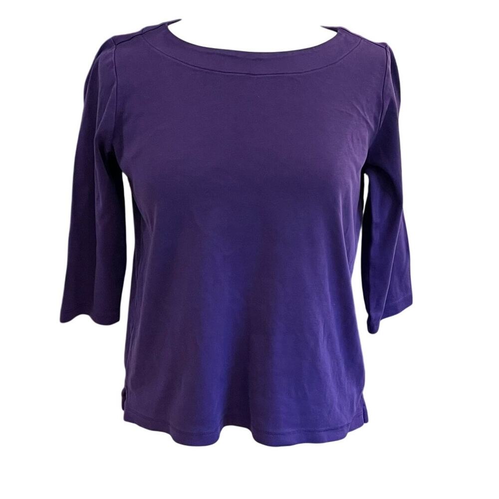 Coldwater Creek 100% Cotton Purple 3/4 Sleeve T-Shirt, Round Neck, M Petite